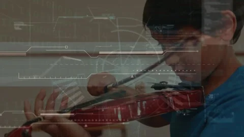 Animation of network of connections over schoolboy using computer Stock Footage 327714039