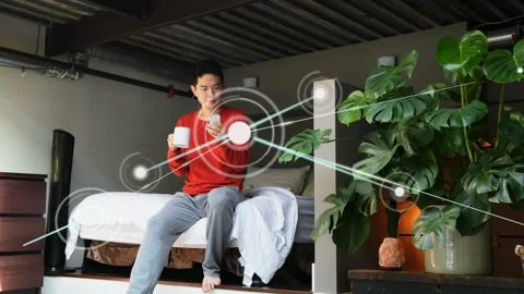 Animation of network of connections over senior caucasian male worker holding Stock Footage 329926054