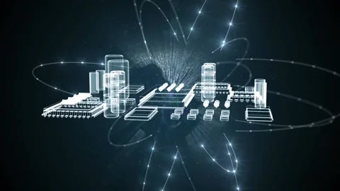 Animation of network of connections over spinning computer processor Stock Footage 159722047
