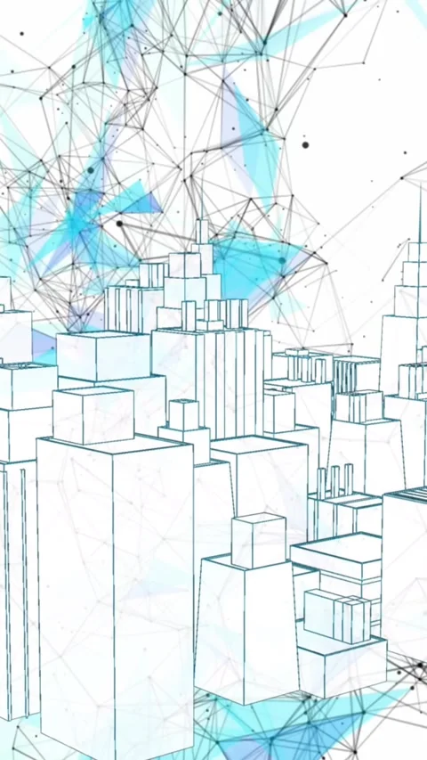 Animation of network of connections over spinning 3d city model against white Stock Footage 344693772