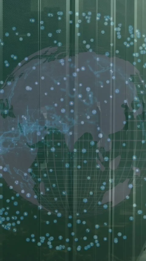 Animation of network of connections over spinning globe against computer server 스톡 동영상 344723397