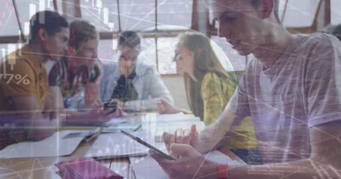Animation of network of connections over students using computer Stock Footage 326625104