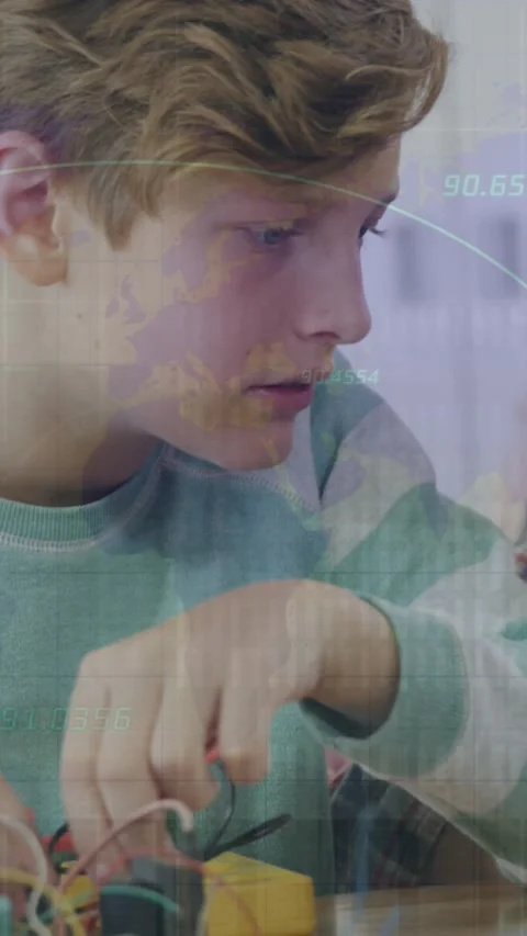 Animation of network of connections over students using computers Stock Footage 341956334