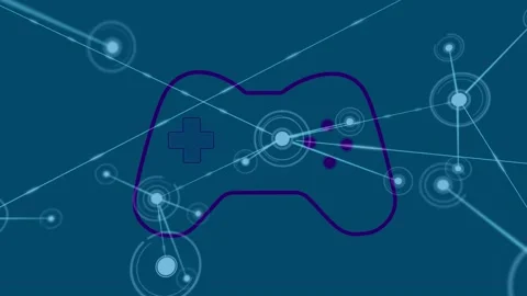 Animation of network of connections over video game controller icon against blue Video stock 328145182