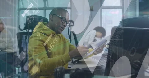Animation of network of connections over workers wearing warehouse Stock Footage 329124772