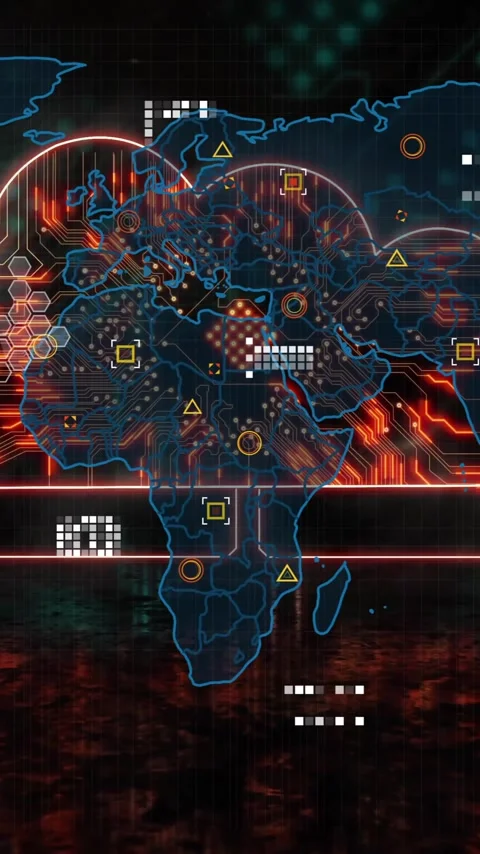 Animation of network of connections over world map and cloud Stock Footage 343503858
