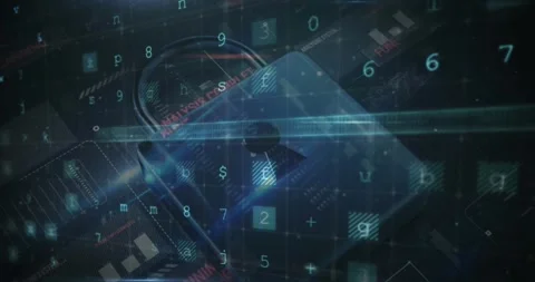 Animation of network of connections with padlock security icons over binary Stock Footage 329774981