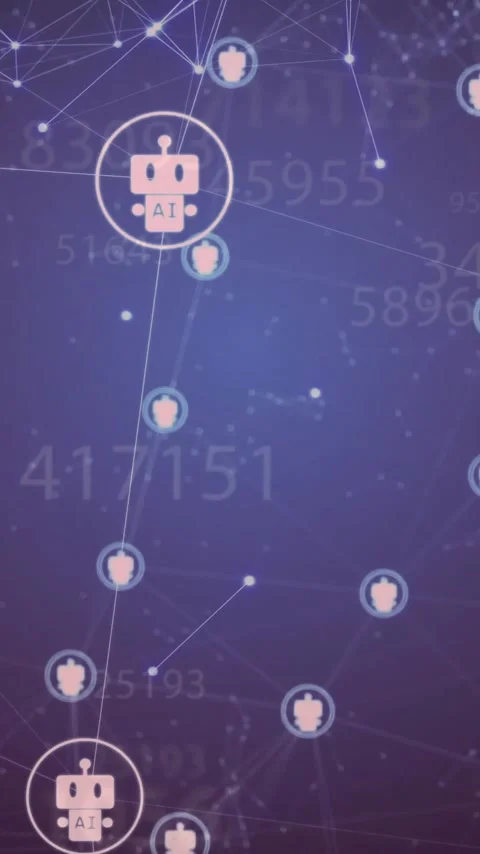Animation of network of connections with robot icons over blue background Stock Footage 342812661