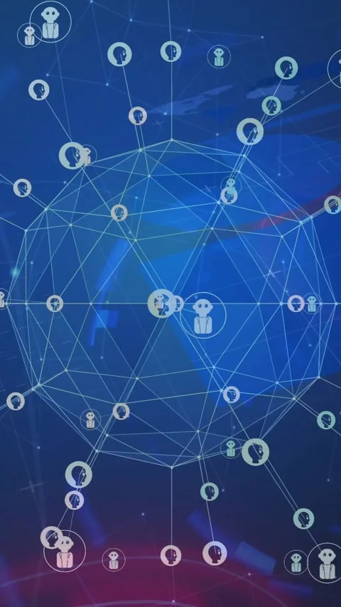 Animation of network of connections with robot icons over digital tunnel 스톡 동영상 342812664