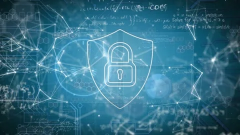 Animation of network of connections, security padlock icon and mathematical Stock Footage 327849183