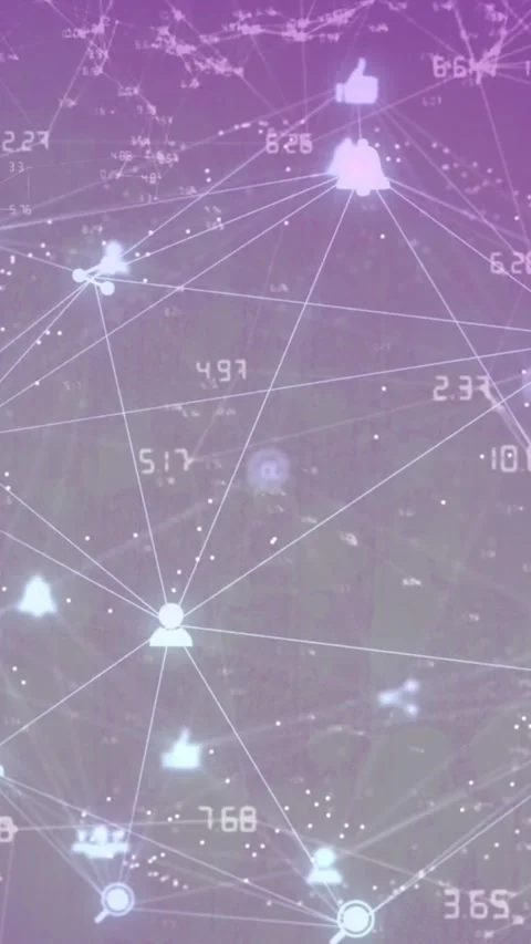 Animation of network of connections, spinning globe of digital icons on purple Stock Footage 344636280