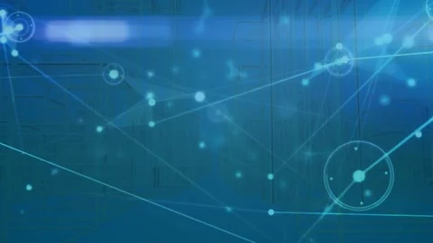 Animation of network of connections with spots over 3d cityscape Stock Footage 326032412