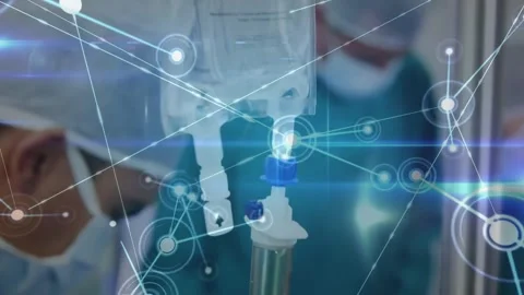 Animation of network of connections with spots over diverse surgeons during Stock Footage 329923115