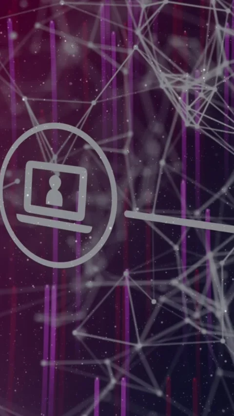 Animation of network of connections with tech icons over purple background Stock Footage 341991272