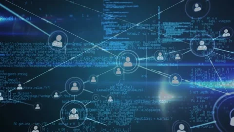 Animation of network of connections of user icons and data processing in digital Stock-Footage 170947540