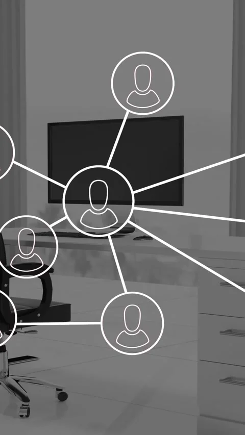 Animation of network with data processing over computer in office Stock Footage 341927342