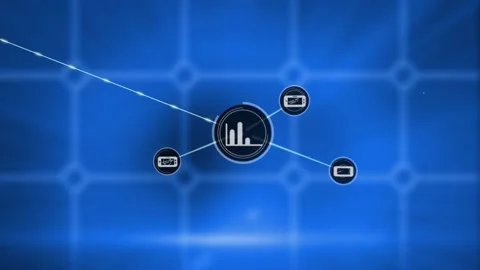 Animation of network of digital icons against square shape pattern design on 스톡 동영상 204768893