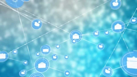 Animation of network of digital icons against textured blue gradient background Stockbeeldmateriaal 233849572