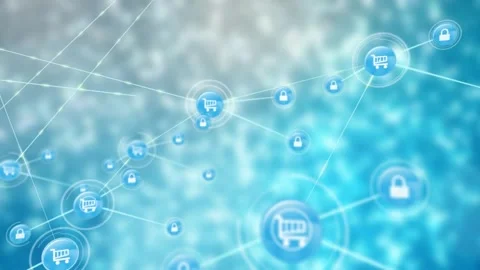 Animation of network of digital icons against blue textured gradient background Stockbeeldmateriaal 244311517