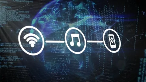 Animation of network of digital icons and globe of plexus network against data Stock Footage 326186275