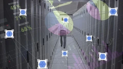 Animation of network of digital icons and data processing over male engineer Stock Footage 327526835