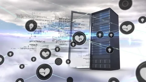 Animation of network of digital icons and data processing over computer server Stock Footage 328239964