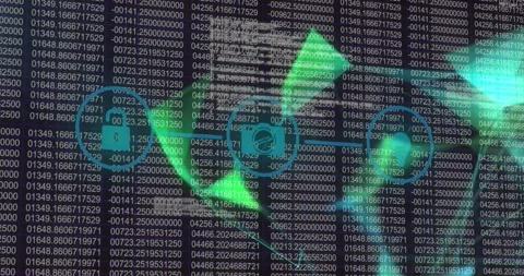 Animation of network of digital icons and plexus networks against binary coding Stock Footage 328412822