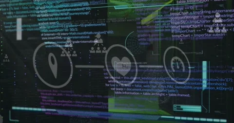 Animation of network of digital icons and interface with data processing against Stock Footage 329696964