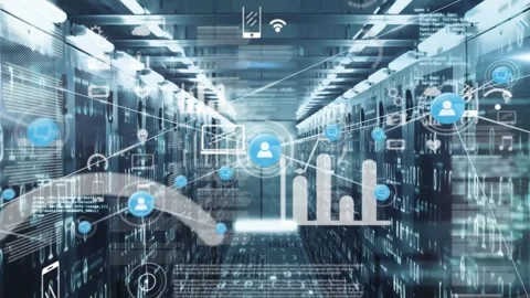 Animation of network of digital icons, binary coding and digital icons against Stock Footage 326190866