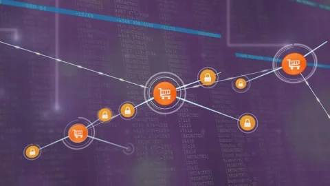 Animation of network of digital icons, connections dots, data processing against Stock Footage 329223344
