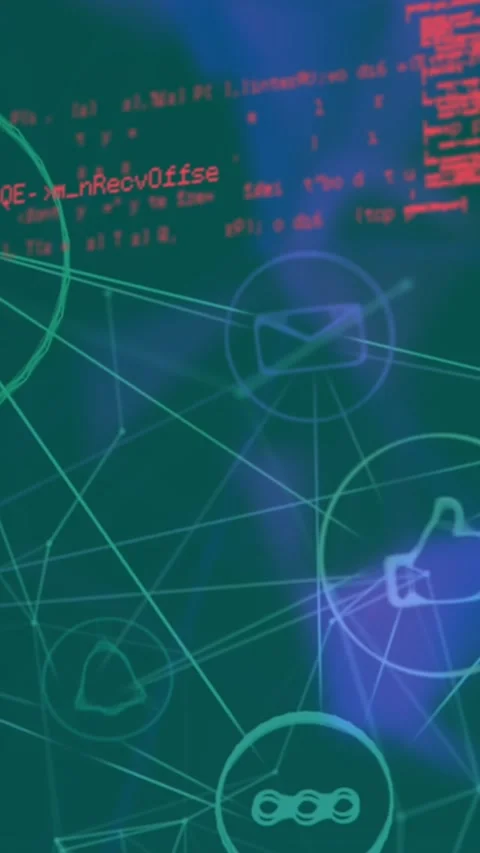 Animation of network of digital icons, data processing and plexus networks on Stock Footage 344745631