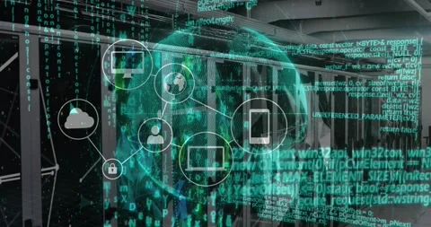 Animation of network of digital icons, globe of plexus networks, data processing Stock Footage 329223415