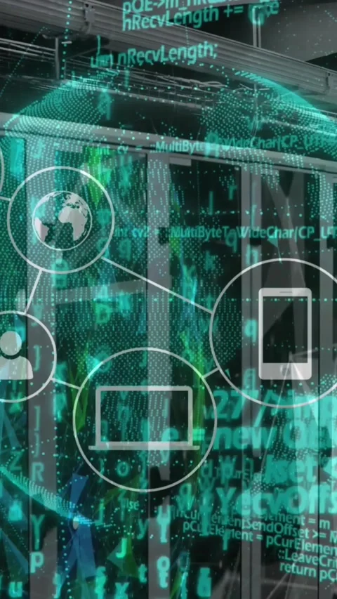 Animation of network of digital icons, globe of plexus networks, data processing Stock Footage 344723579