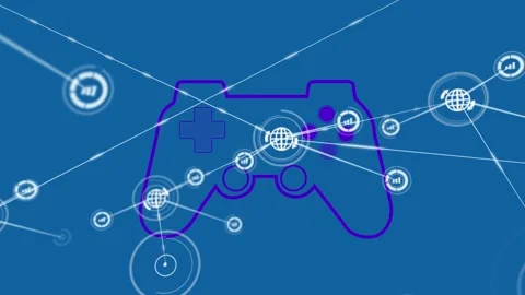 Animation of network of digital icons over video game controller icon against Stock Footage 326883957
