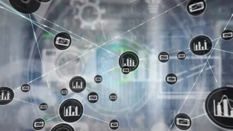 Animation of network of digital icons over binary coding against caucasian woman Stock Footage 327961520