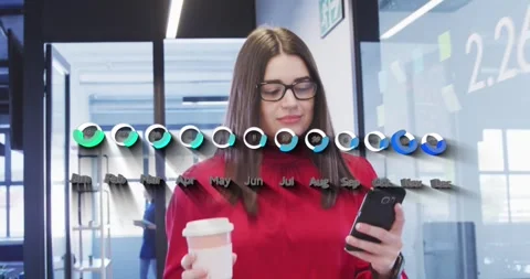 Animation of network of digital icons over woman using tablet computer Stock Footage 329559961