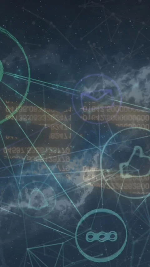 Animation of network of digital icons over security chain icon against blue 스톡 동영상 344369472