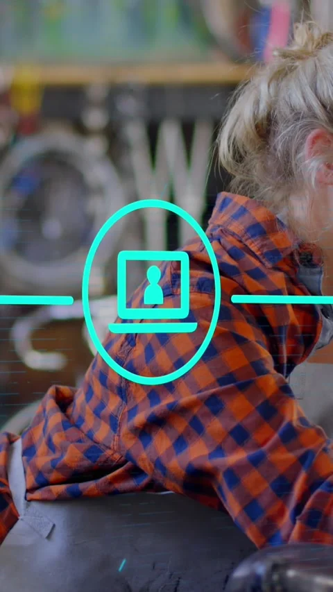 Animation of network of digital icons over caucasian female mechanic using Stock Footage 344783798