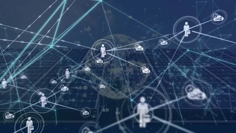 Animation network emphasizes global connections and digital processing. Stock Footage 328004744