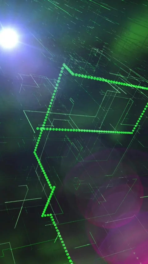 Animation of network of glowing green lights, moving on black background Stock Footage 342225221