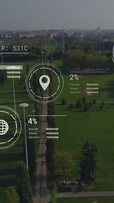 Animation of network of icons and data processing over landscape Stock Footage 343829116