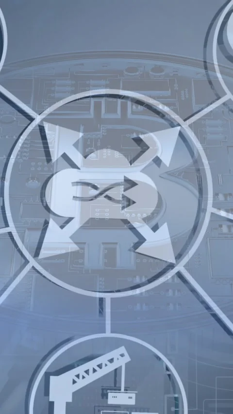 Animation of network with icons and data processing with bitcoin symbol over Stock Footage 343887962