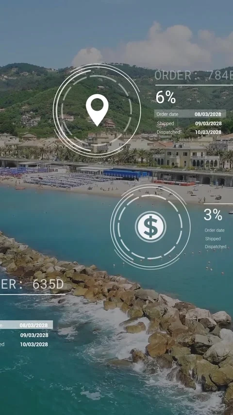 Animation of network of icons and data processing over landscape Stock Footage 343888252