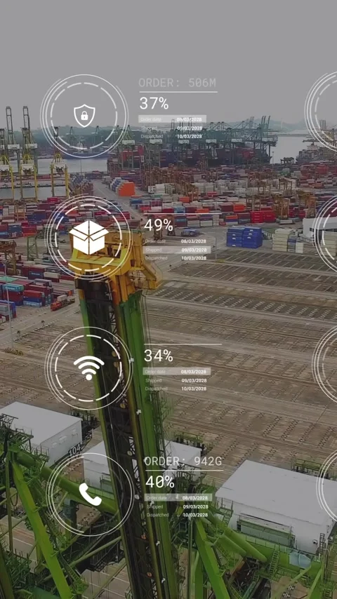 Animation of network of icons and data processing over landscape Stock Footage 343996741