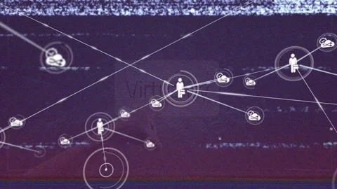 Animation of network icons and figures over digital glitchy background Stock Footage 304839308
