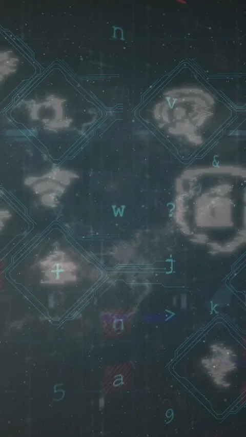Animation of network of media icons with security warning messages on dark Stock Footage 344774418