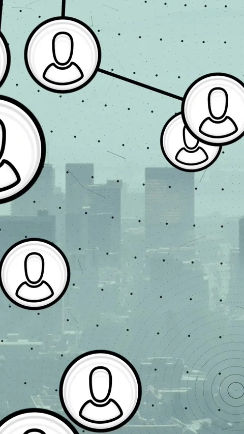 Animation of network of profile icons against aerial view of cityscape Stock Footage 344774715