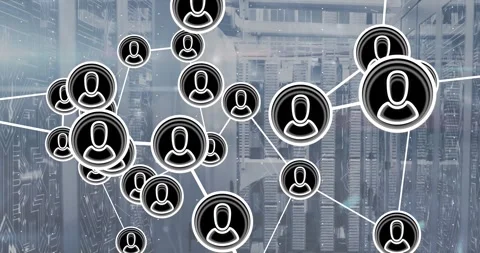 Animation of network of profile icons and microprocessor connections against Stock Footage 246589153