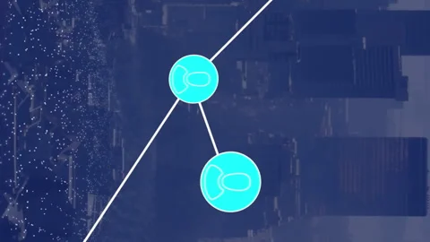 Animation of network of profile icons and dots pattern against aerial view of Stock Footage 312423000