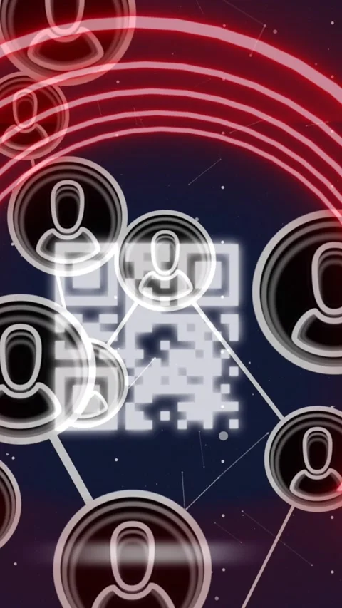 Animation of network of profile icons and qr code scanner against dots pattern Stock Footage 319974966